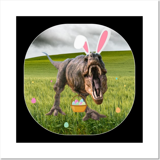 T Rex Easter egg hunt Wall Art by Kristalclick 